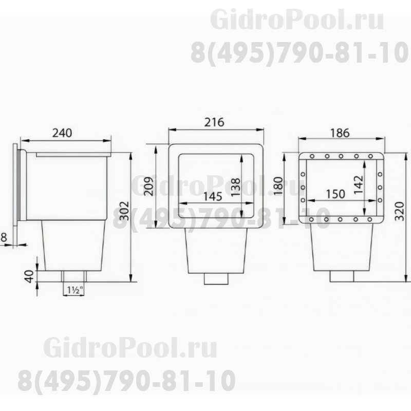 Скиммер , универсал. подкл. внутр. 1½