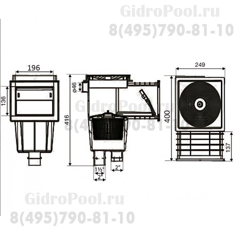 Скиммер , пленка 15 л. c широким удлиненным растр подкл. внутр. 1½