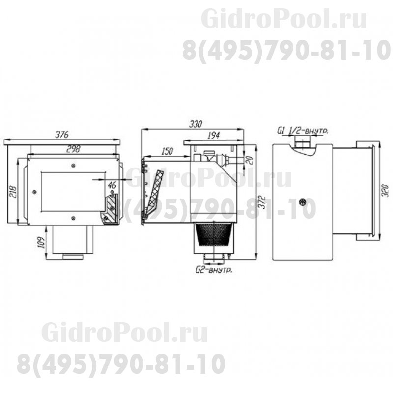 Скиммер нерж. ст. AISI-304 с удлин. горловиной и камерой долива подкл. внутр. 2