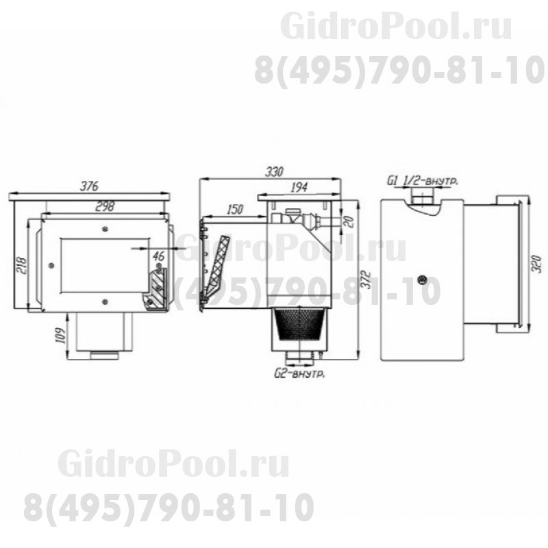 Скиммер нерж. ст. AISI-316 с удлин. горловиной и камерой долива подкл. внутр. 2