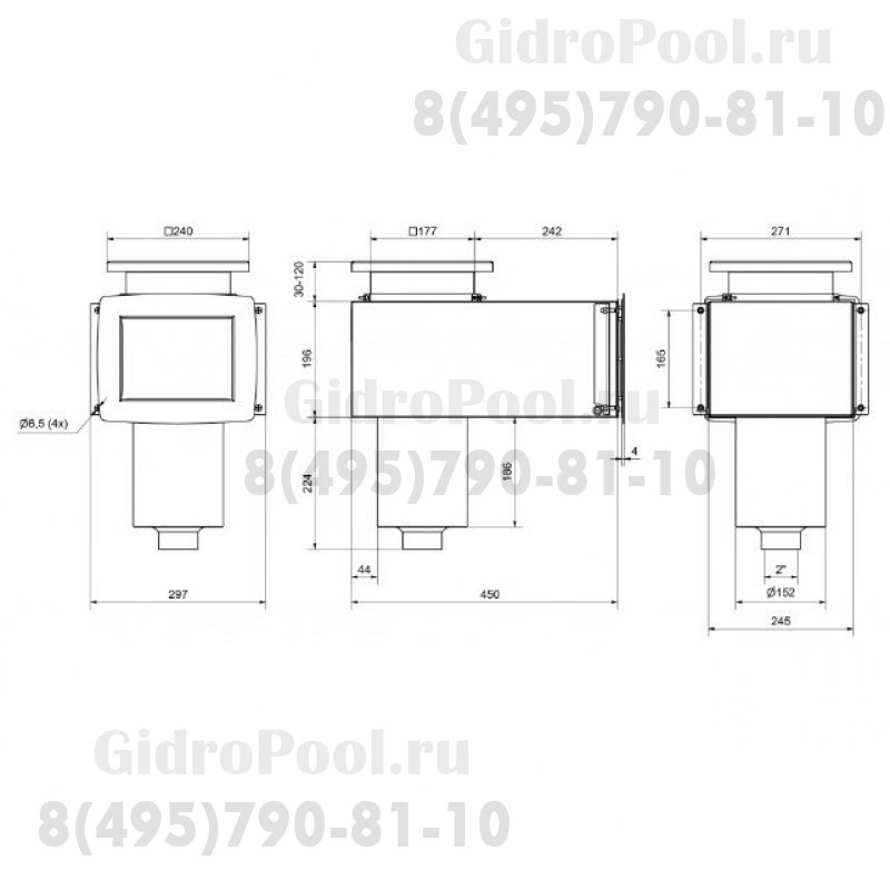 Скиммер нерж. ст. AISI-316 со стандартной горловиной, подкл. 2