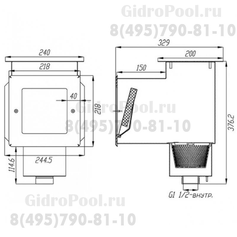 Скиммер нерж. ст. AISI-304 с удлиненной горловиной подкл. 1,5