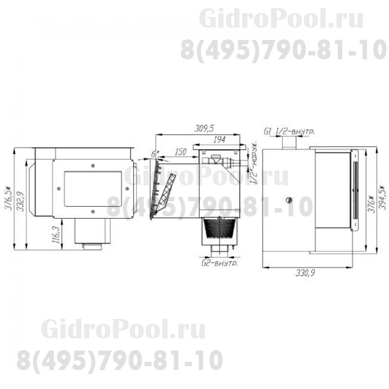 Скиммер нерж. ст. AISI-316 с удлин. горловиной и камерой долива подкл. внутр. 2