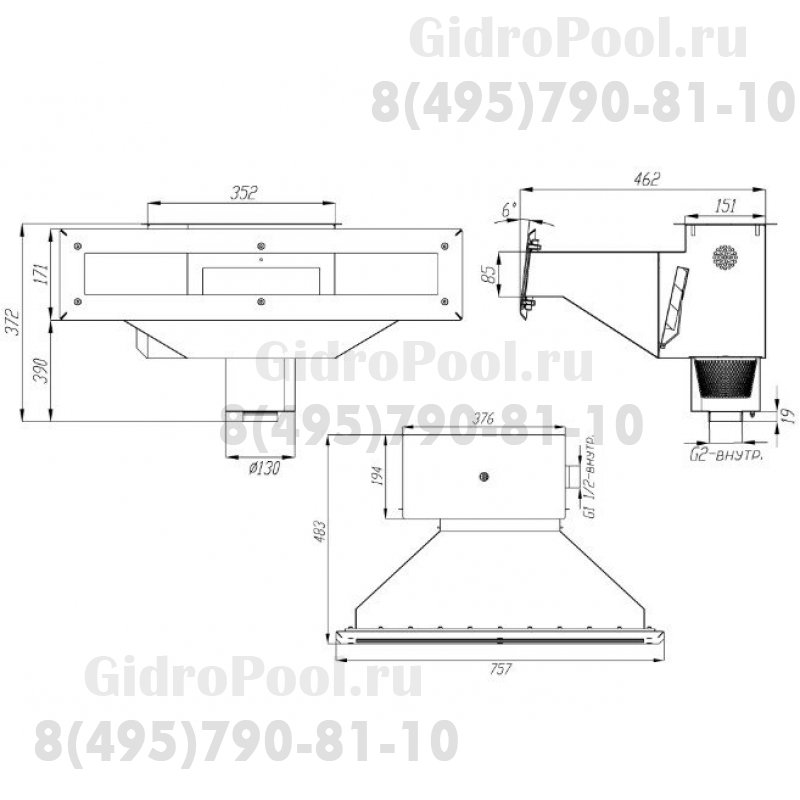 Скиммер нерж. ст. AISI-304 с камерой долива и расширенной горловиной композит AISI-316