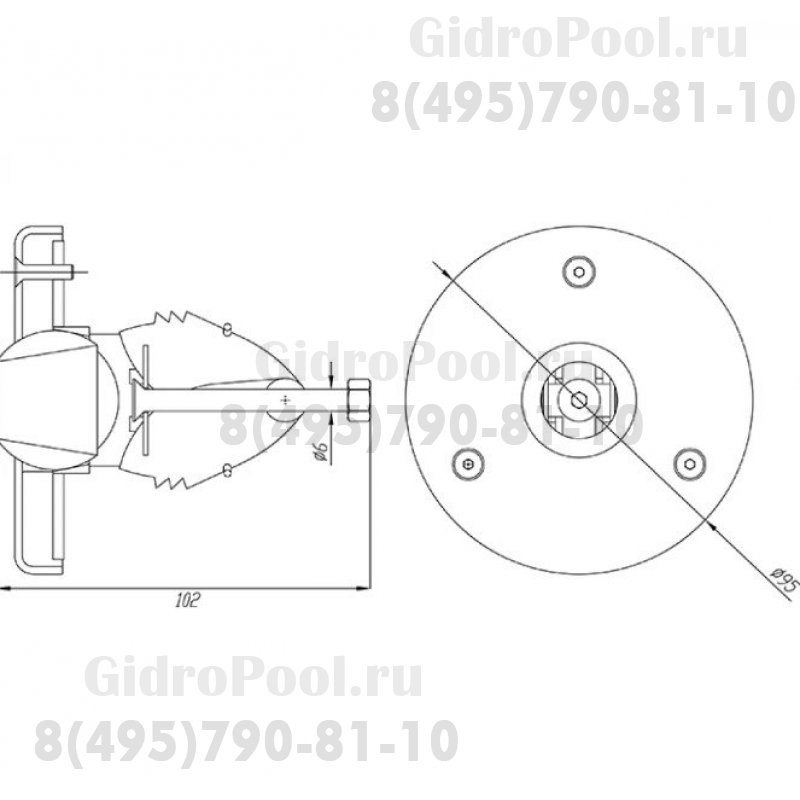 Форсунка стеновая Ø 95, универс., с распорным механизмом, Ø50, AISI-304