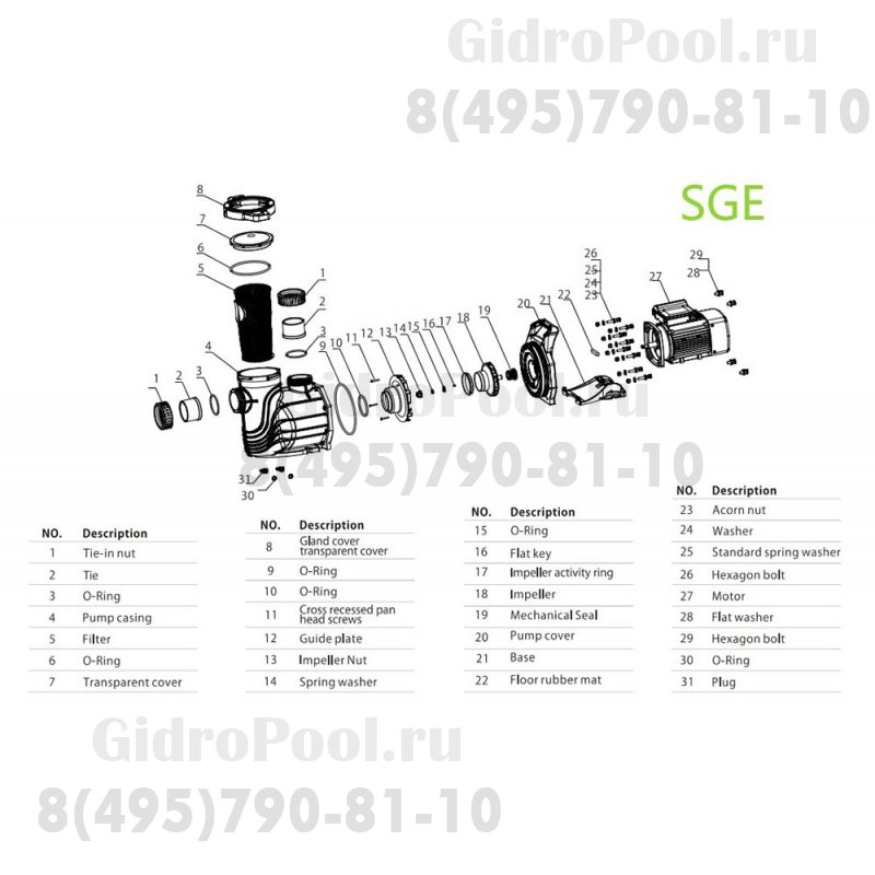 Насос (3кВт 220B 54,5 м3/ч h 8м в.ст.) Mayer Schwimmbad SGE400S