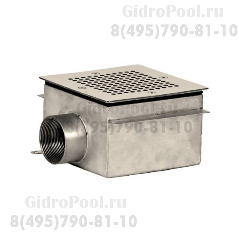 Донный слив квадратный 150х150х100 нерж. AISI-316 подкл. внутр. 2