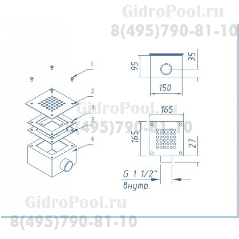 ДОННЫЙ СЛИВ 165х165 мм плитка