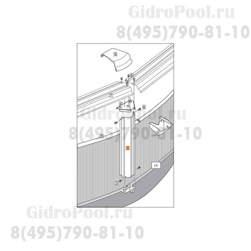 Стойка вертикальная металлической стенки бассейна Эсприт 2,4х1,25 (беж.) (UR10004)