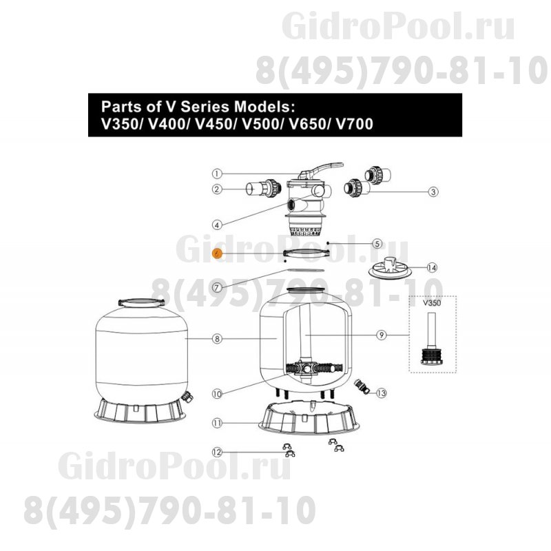Хомут фланца бочки фильтра V350-V650 Emaux (без винтов) 01271010