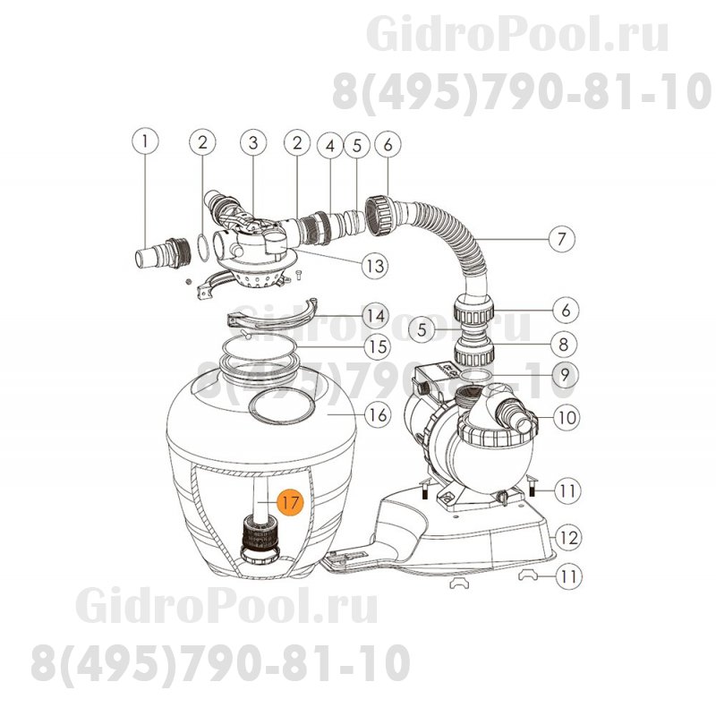 Коллектор фильтра серии FSU с трубой Emaux (89033603/E073603)