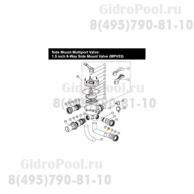 Труба угловая 125 мм соединения 6-ти поз.вентиля (1 ½”) с фильтром S/SP/MFS Emaux 01013116