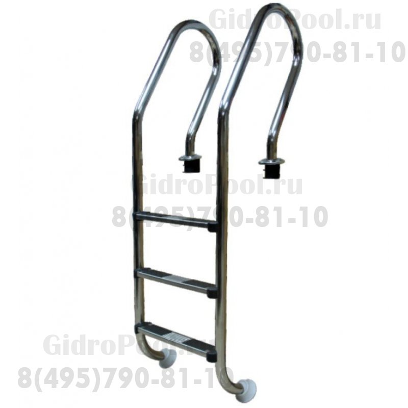 Лестница F, 3 ступ. с накладкой люкс, нерж. AISI-304 (узкий борт)