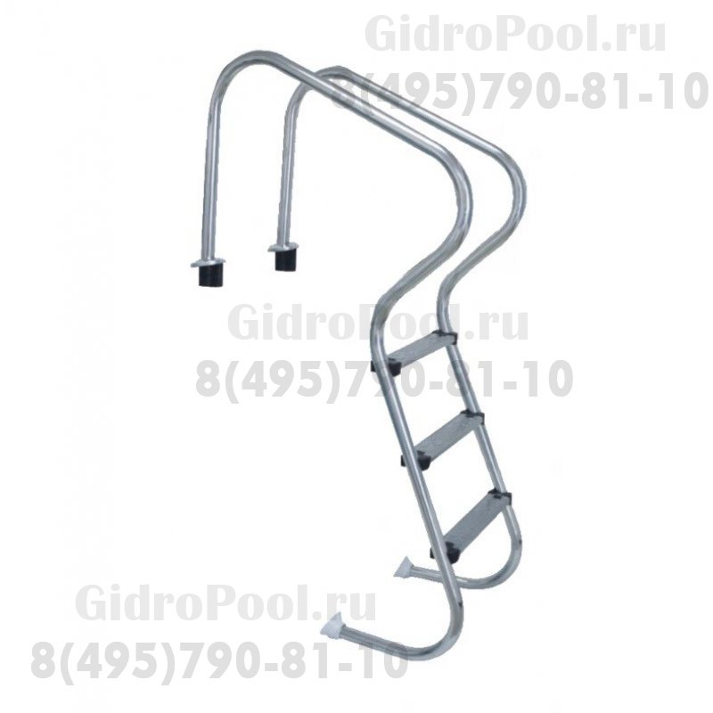 Лестница FM, 4 ступ. с накладкой люкс, S=1.1 мм, нерж.AISI-304 (перелив. желоб)