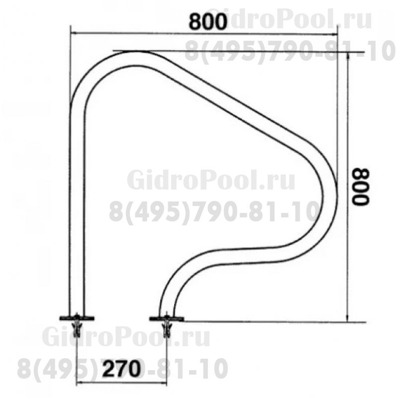 Поручень для выхода из бассейна 800 х 800мм., AISI-316 (2шт.) анкер. Крепление