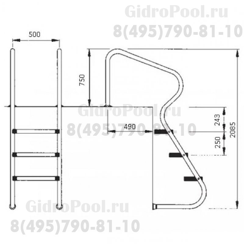 Лестница Easy Access 4 ступени (нерж.ст., ступени двойные люкс) AISI-316
