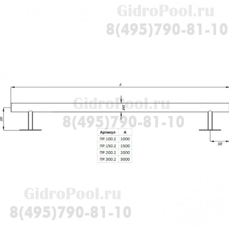 Поручень стеновой прямой 1.5м из нерж. стали AISI-304