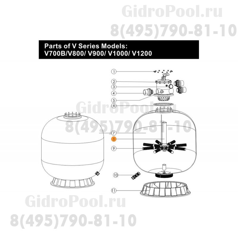 Коллектор фильтра серии V-700В с трубой (89010102/89010611)