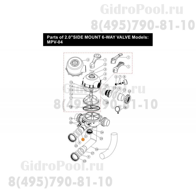 Адаптер муфты верхнего соединения 6-ти поз.вентиля (2'') с фильтром (с внешн.резьбой) Emaux 01013099
