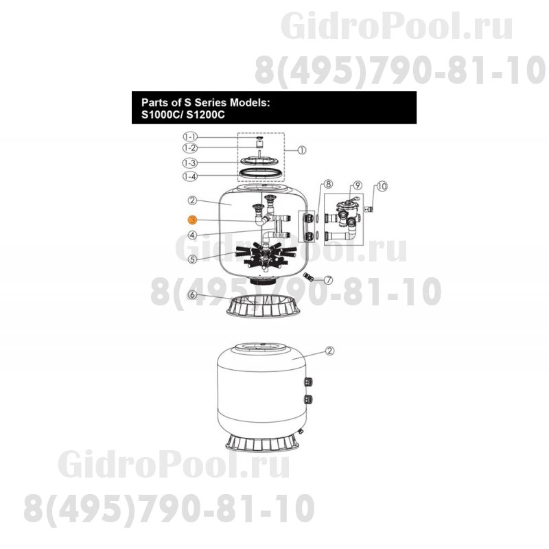 Комплект системы распределения воды внутри фильтра Emaux S1000 (89011303)