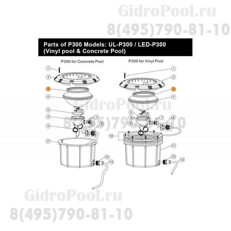 Прокладка-кольцо резиновая уплотнения рамки лицевой прожектора Emaux UL-P300 (02021011)