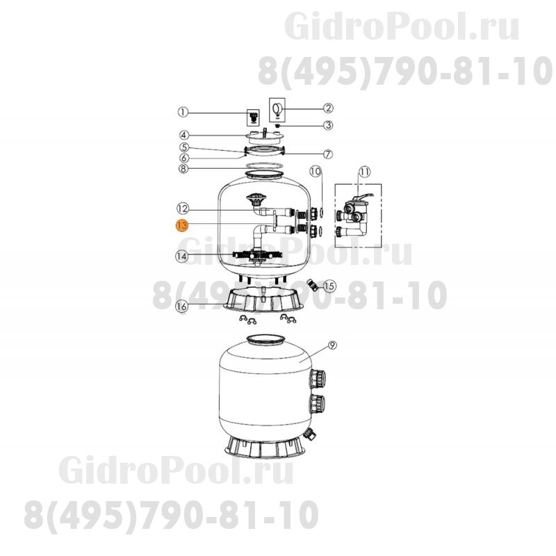 Фиксатор трубы диффузора с трубой коллектора фильтра S450-S650 Emaux (01111046/4110000636)