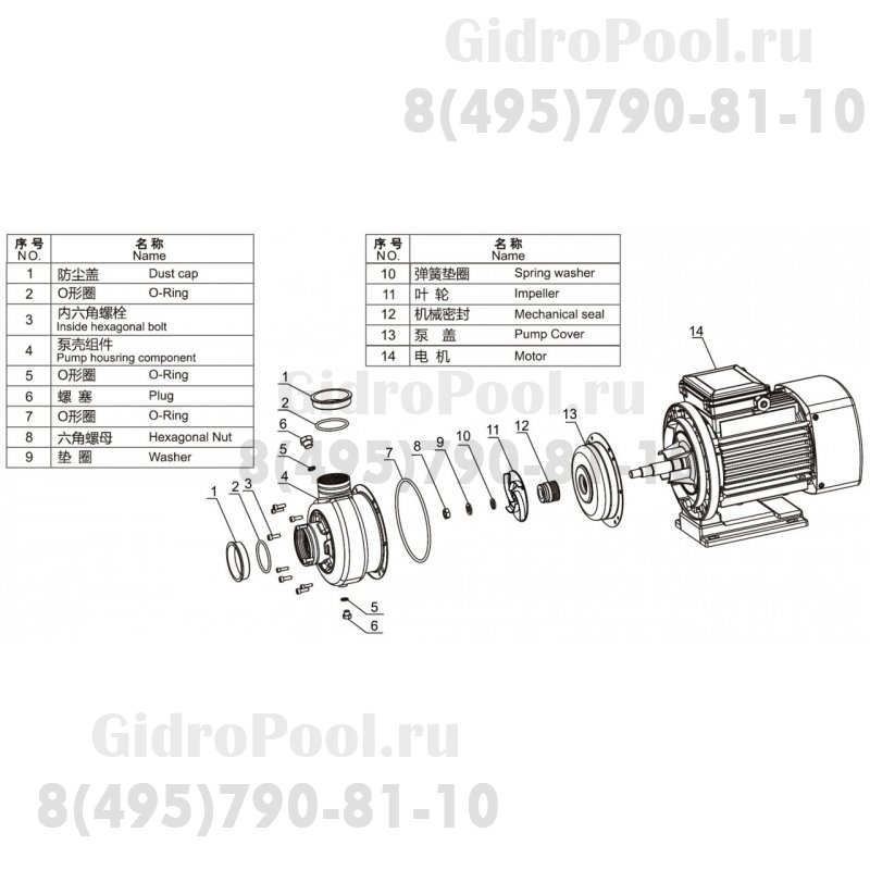 Насос нерж.ст. (0,55кВт 220B 12 м3/ч h 7м в.ст.) Mayer Schwimmbad LX DWK100A
