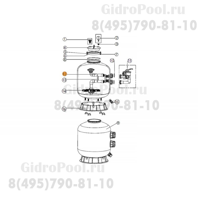 Комплект системы распределения воды внутри фильтра Emaux S 500 (89010709/Е011207)