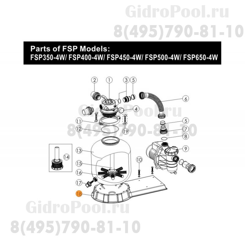 Платформа общая для бочки фильтра Emaux FSP400-4W- FSP650-4W (01111053)