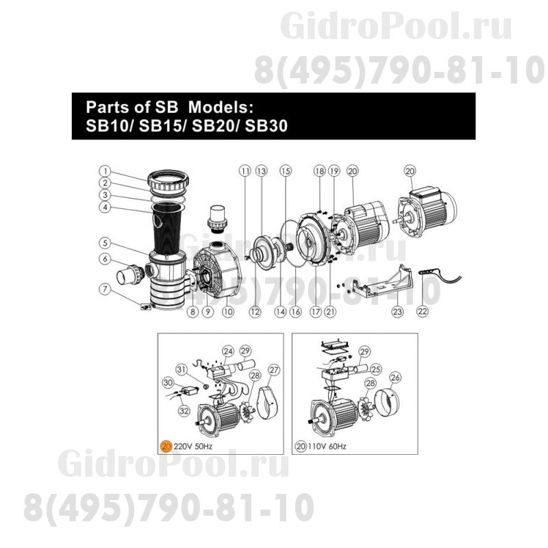 Двигатель к насосу SB15 (220В) Emaux 89021302