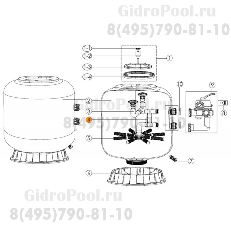 Фиксатор трубы диффузора с трубой коллектора фильтра S700-S1200 Emaux (01101065/01111090/4110000990)
