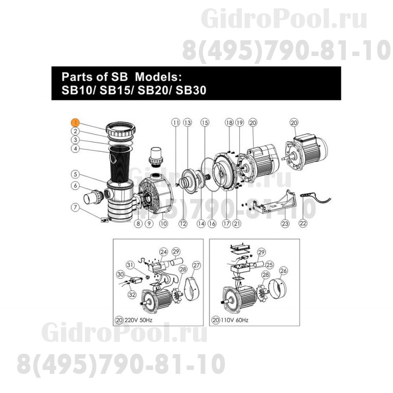 Гайка- фиксатор крышки префильтра насоса SB Emaux (01021008)