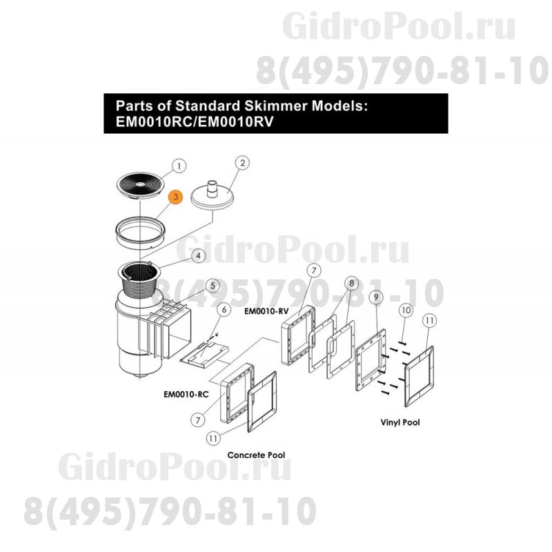 Рамка круглая для крышки декор. верхней к скиммеру Emaux EM0020V (01051040/570223610)