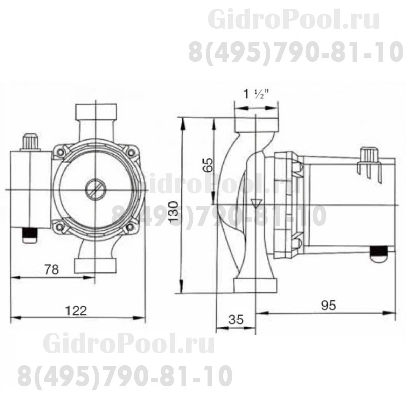 Циркуляционный насос для перекачки теплоносителя YOS40/6-130 с накидными гайками