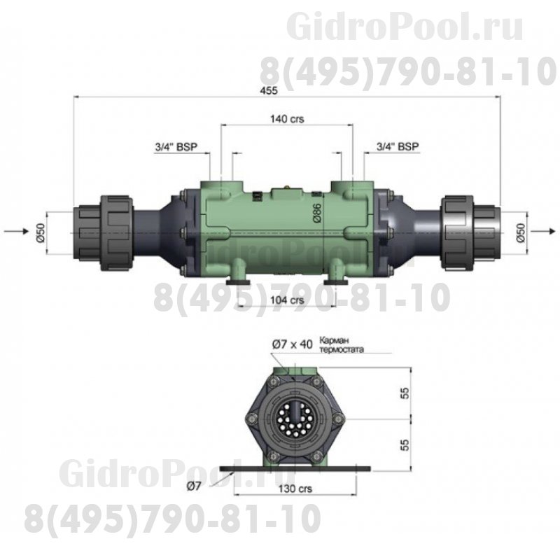 Теплообменник, 40 кВт, трубки купроникель, BOWMAN