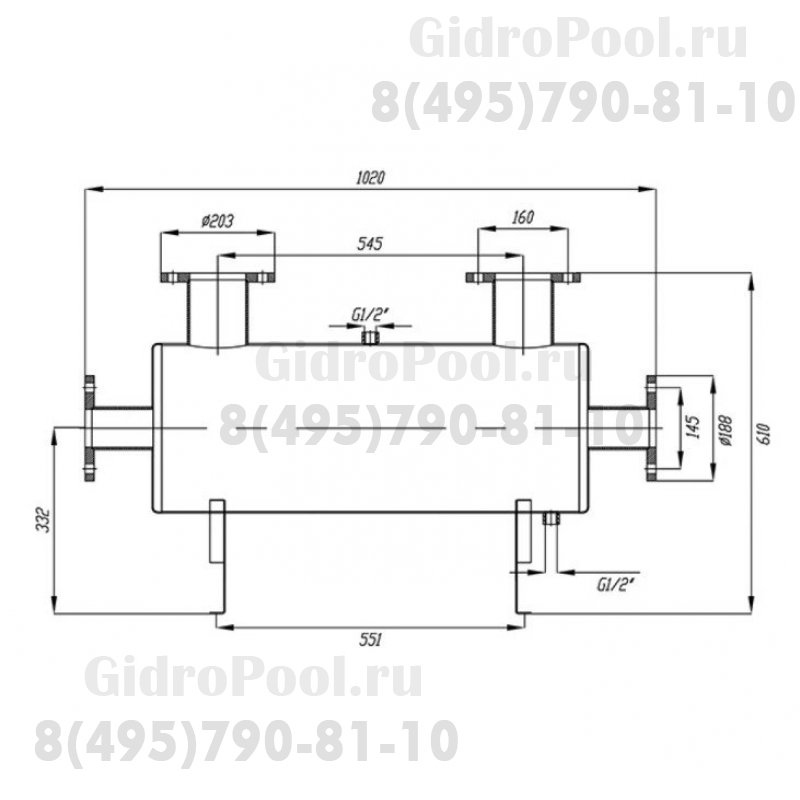 Теплообменник 200 кВт (горизонтальный), сталь AISI 304