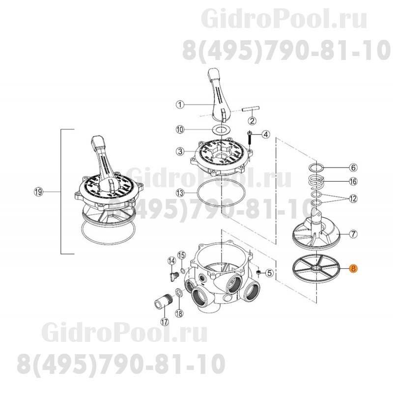 Поз. №1, 1.2, 3 - Крышка бочки фильтра BALEAR BL с прокладкой Kripsol