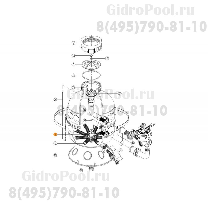 Коллектор фильтра GR, SL, BL760-900 (нов.обр. на защёлках) Kripsol R091.R/RFD 0300.00R/RRFI0009.00R