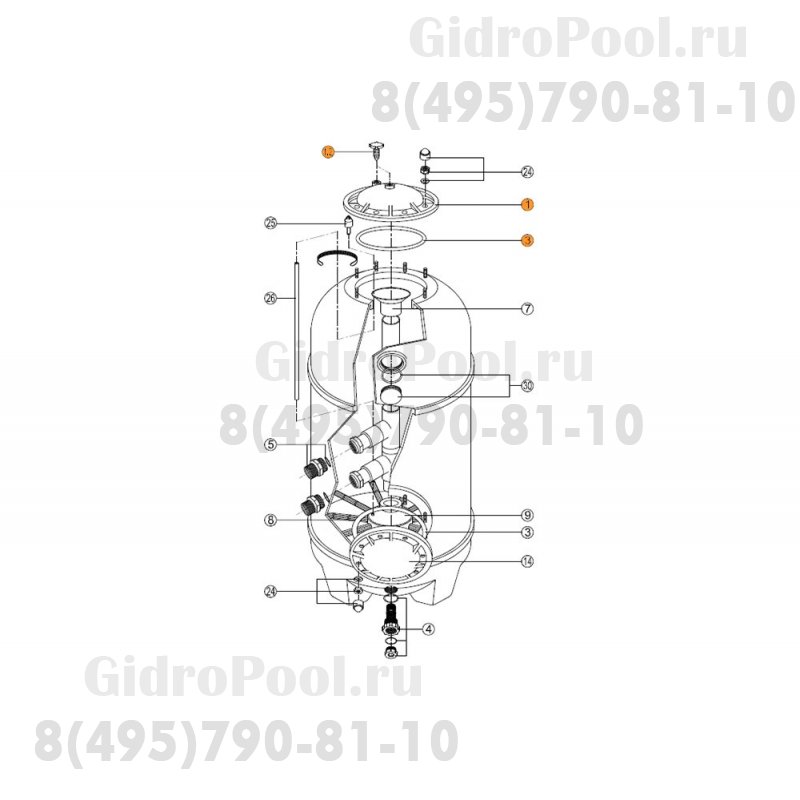 Крышка бочки фильтра San Sebastian SSB, Artik с прокладкой Kripsol RFD0100.10R/RRFI0001.01R/0001.05R
