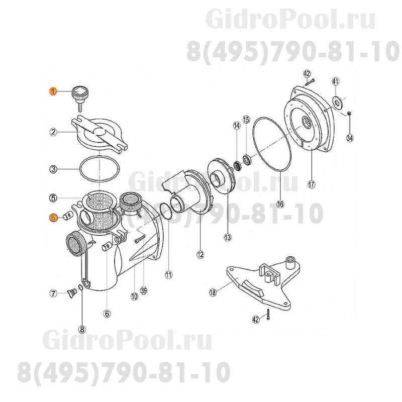 Болт с гайкой крышки префильтра насоса NK Kripsol RPUM0001.00R