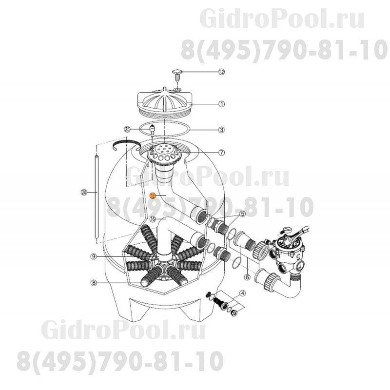 Коллектор верхний с диффузором для фильтра Balear BL 760 (н.о.) Kripsol (RRFI0007.00R+RRFI0015.03R)