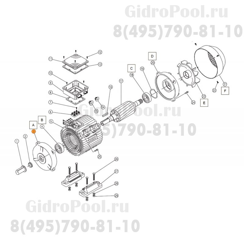 Крышка передняя эл.двигателя насоса противотока Jet Swim 1200 (2,2кВт) Pahlen (631286) нов.обр.