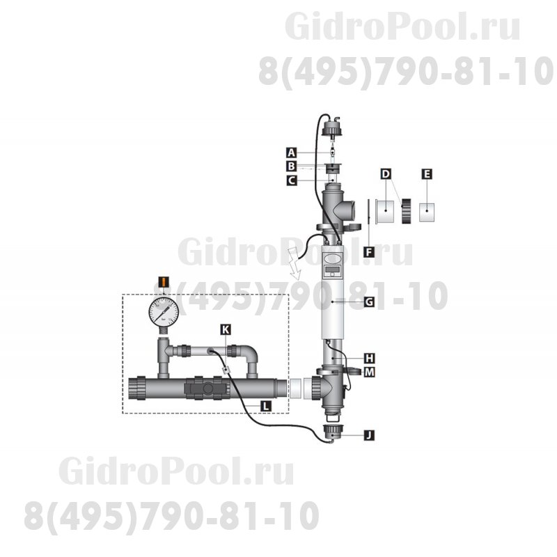 Эжектор с байпасом установки ултьтрафиолетовой Blue Lagoon Ozone UV-C 75000 (F990134/4800068)