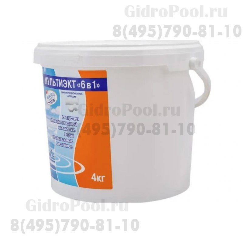 МУЛЬТИЭКТ 6 в 1 многофункциональные медленнорастворимые стаб. табл. хлора в картридже ,100гр.,4 кг