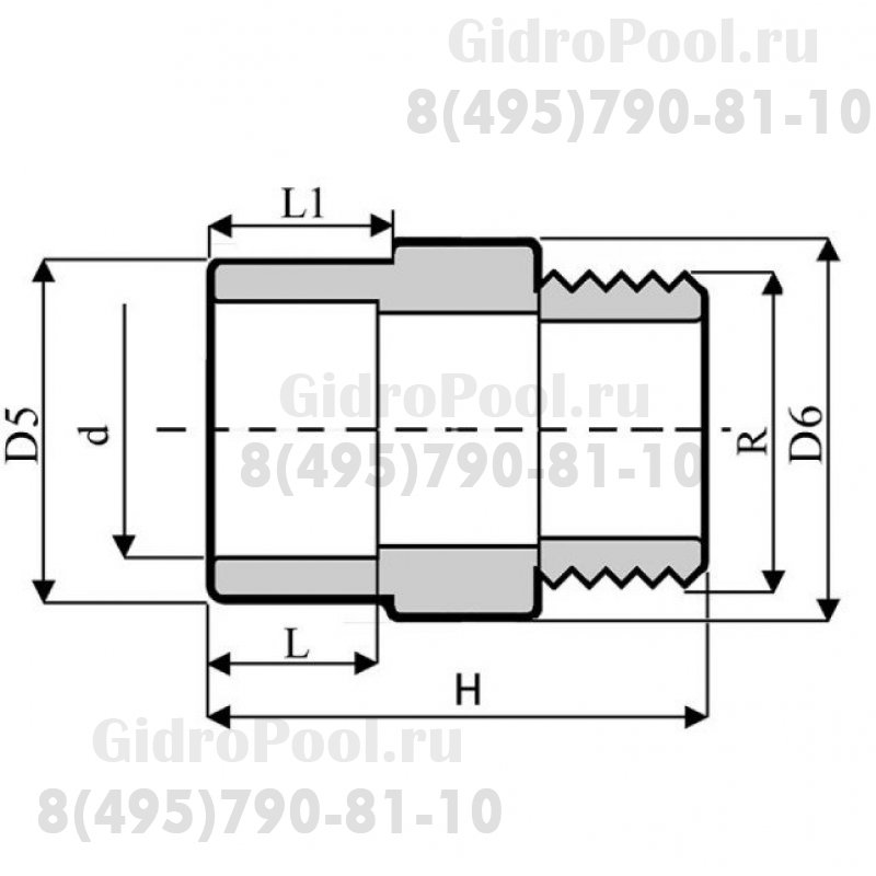 Переход ПВХ c НР 1,0 МПа d_50/63х1½ 