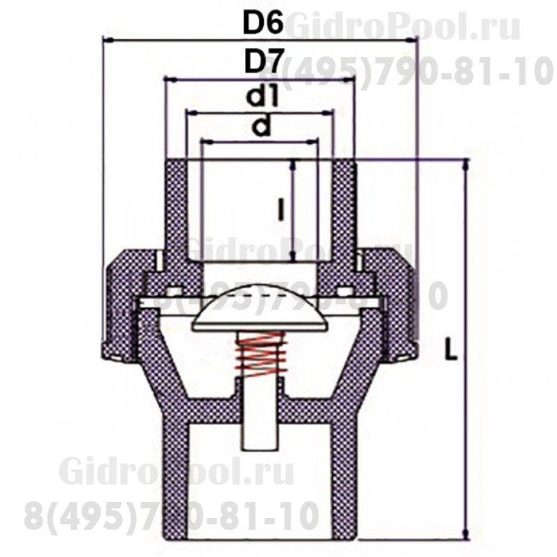 Обрат.клапан 1-муфтовый подпружиненный ПВХ 1,0 МПа d_50