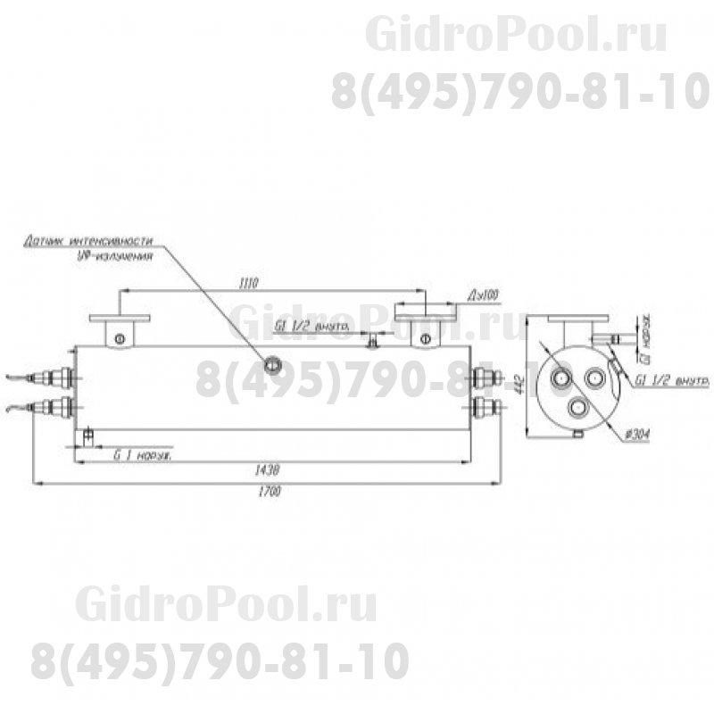 Ультрафиолетовая установка УФУ-150, 150 м3/ч, AISI-321, 40мДж/см2