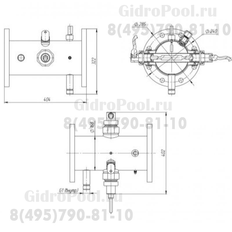 Ультрафиолетовая установка UVM-1000, 50 м3/ч, , 1кВт, Ду100, AISI-316