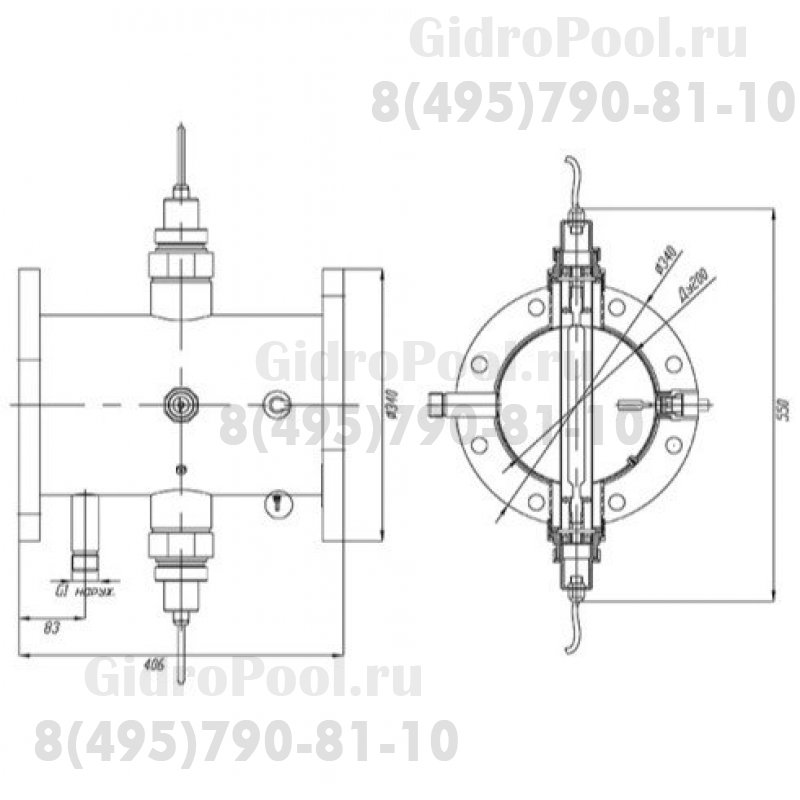 Ультрафиолетовая установка UVM-2400, 150 м3/ч, , 2,4кВт, Ду200, AISI-316