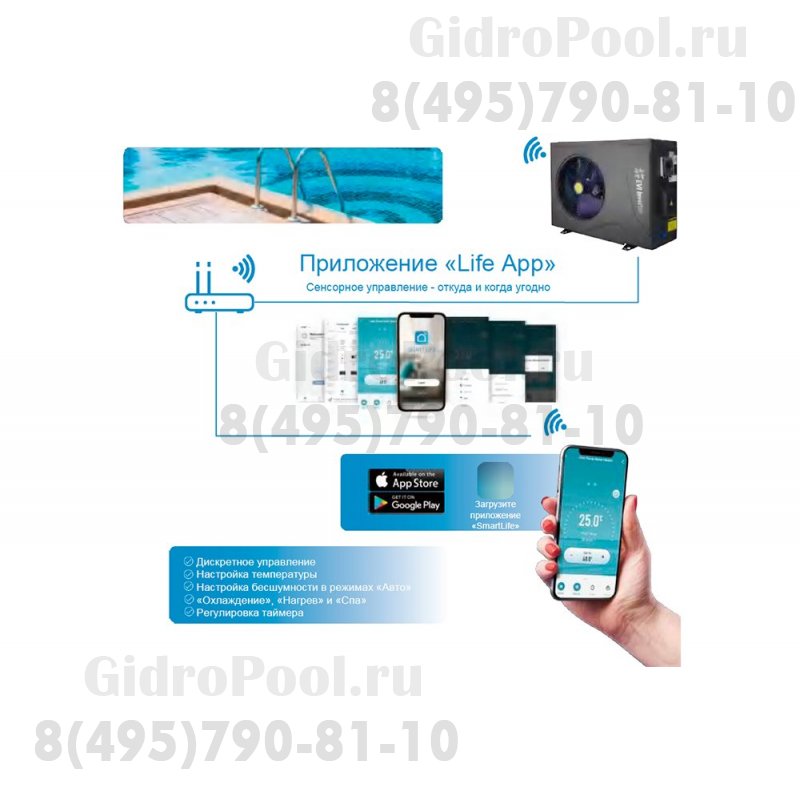 Тепловой насос для бассейнов (21 кВт 380 В) EVI Turbo Inverter Pushing Air Tech WE-21